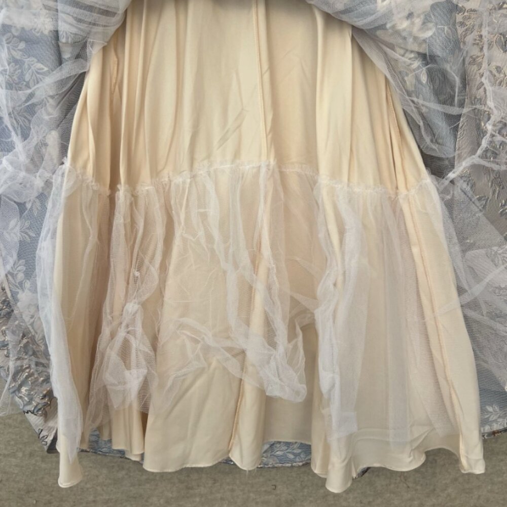 Blondie Nites Junior 11 Metallic Gold Blue Floral Fairycore Ball Gown Prom Dress - Picture 14 of 16